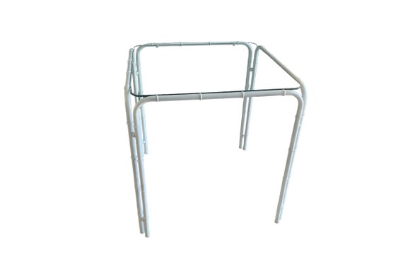 Hollywood Regency 1960's Metal Faux Bamboo Glass Top Side Table White