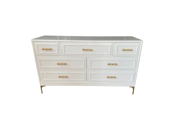 Vintage Dixie Aloha Collection Faux Bamboo Dresser with 7 Drawers Gloss White