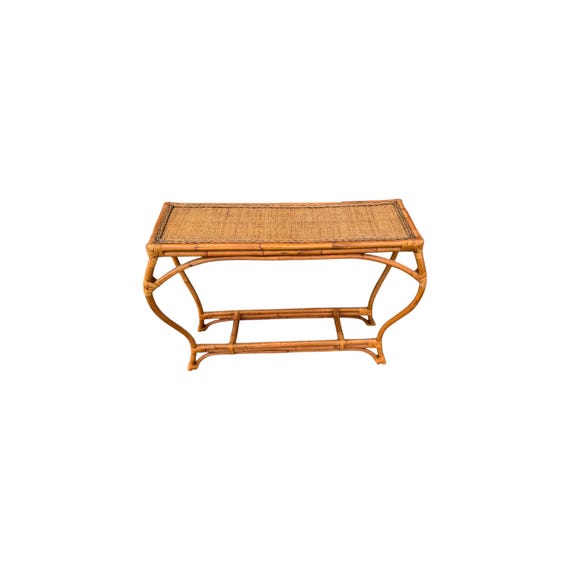 Vintage Bamboo Rattan Curved Leg Coastal Regency Console Table