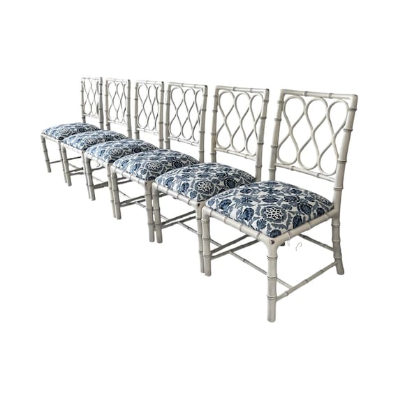 Theodore Alexander Claydon Cream Trellis Faux Bamboo Dining Chairs lot of 6