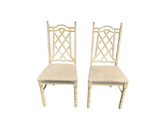 2 Fretwork Dining Chairs faux Bamboo Regency Chippendale Chinoiserie Four Boho