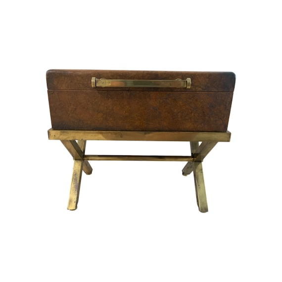 Leather Trunk on Brass Base by Hart Associates Storage Chest Table