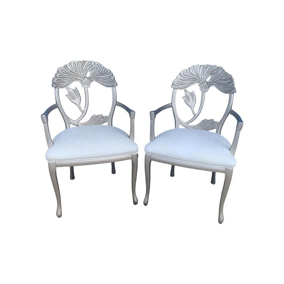 Floral Carved Dining Armchairs in the Manner of Phyllis Morris a pair