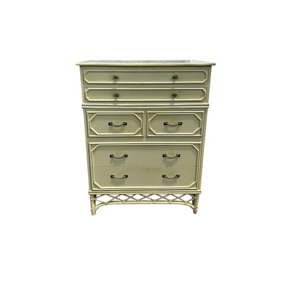 Ficks Reed Faux Bamboo Highboy Chest Palm Beach 5 drawers original condition