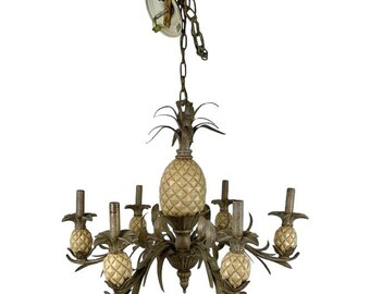 Palm Beach Island Style Tole Pineapple Chandelier 6 Arms 