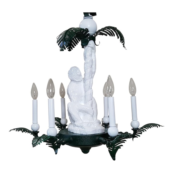 Monkey and Brass Palm Frond Leaf Tree Six-Light Chandelier Tropical Palm Beach