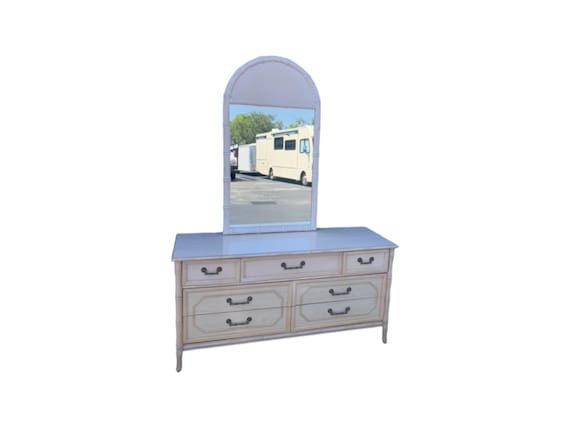 Broyhill Faux Bamboo dresser with mirror  Vintage Palm Beach Hollywood Regency