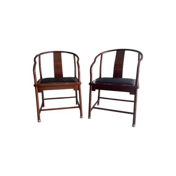 Nienkámper Vintage Pair Asian Hardwood Horseshoe Armchairs