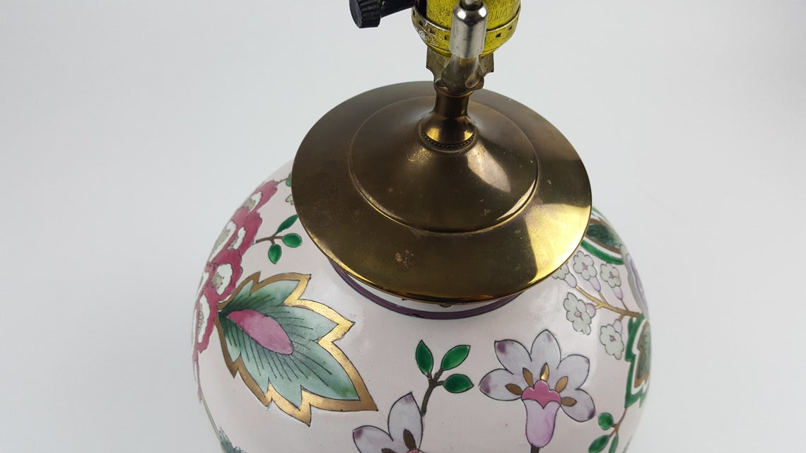 Porcelain Ginger Jar Table Lamp Ethan Allen Floral Wooden Base Etsy