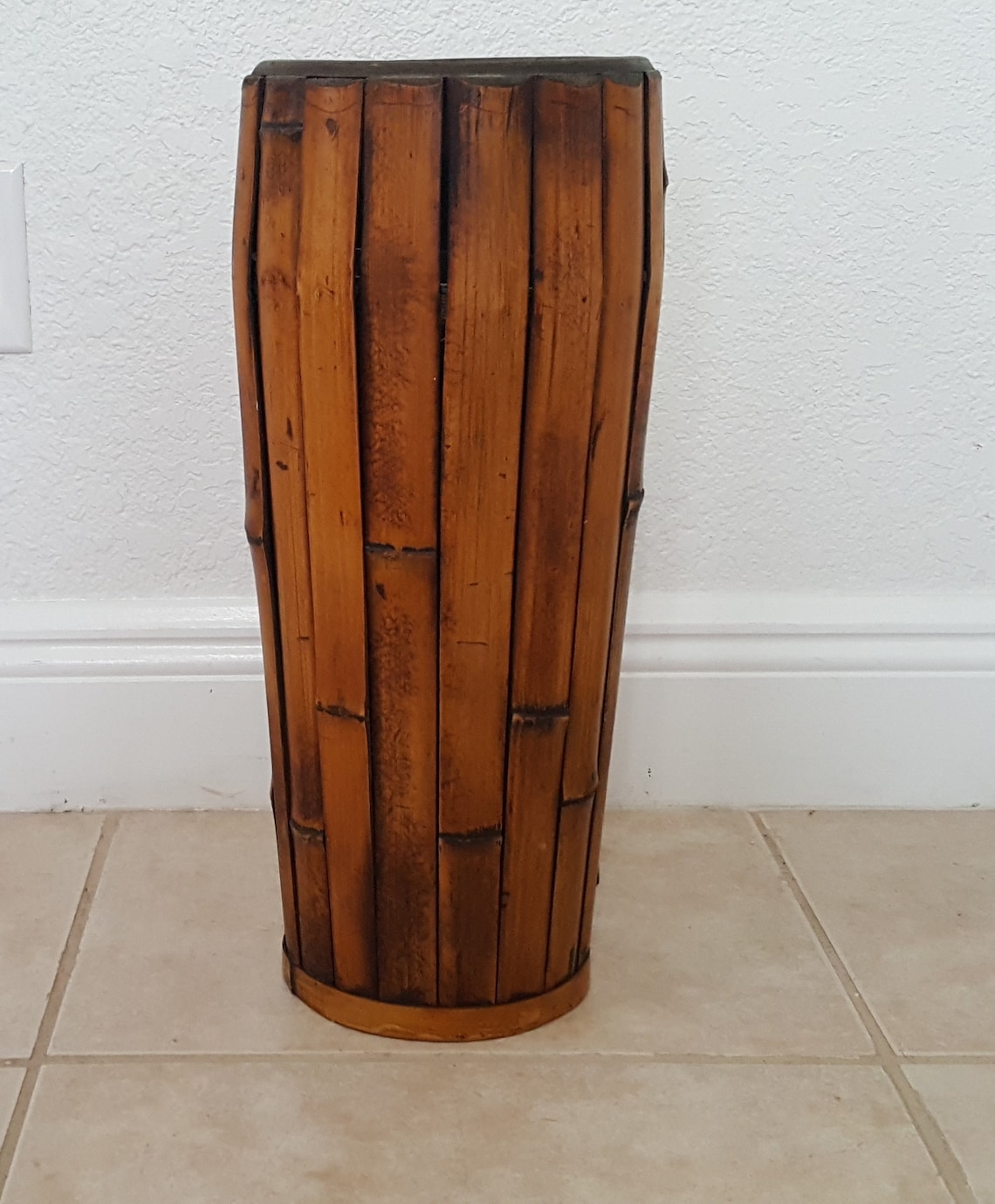 Burnt bamboo umbrella stand Vintage Mid century Etsy