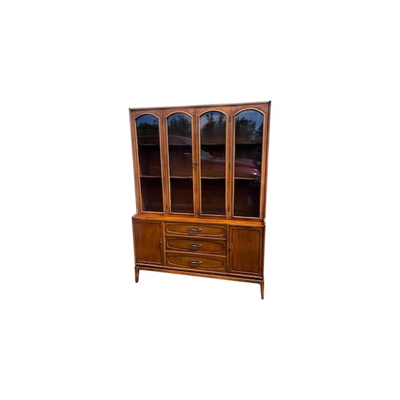 Mid Century Modern China Cabinet With Walnut Finish by Halle Bros
