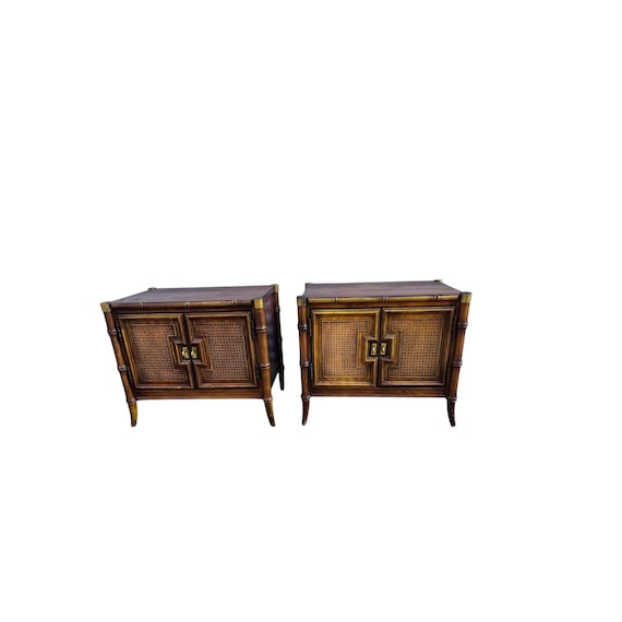 Hollywood Regency Faux Bamboo Nightstands by Stanley Furniture - A Pair