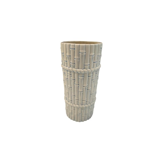 Vintage Faux Bamboo Vase Ceramic Glazed Umbrella Stand MCM Hollywood Regency