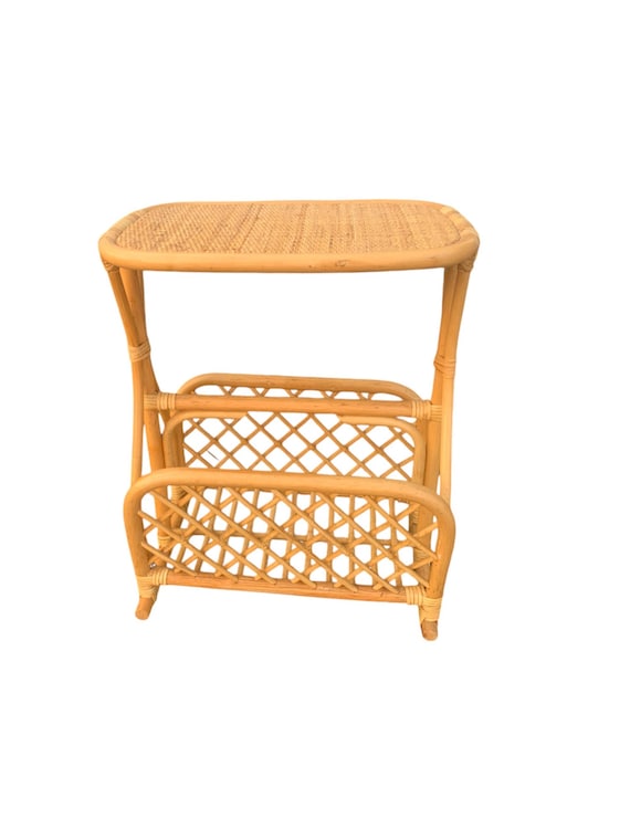 Boho Chic Bamboo Rattan Magazine Rack Side Table