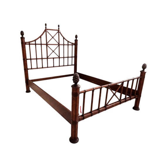 Split Bamboo and leather Pagoda Fretwork  Queen Size Bed