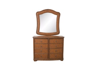 Henry Link by Lexington Leather top  Rattan dresser  with Mirror