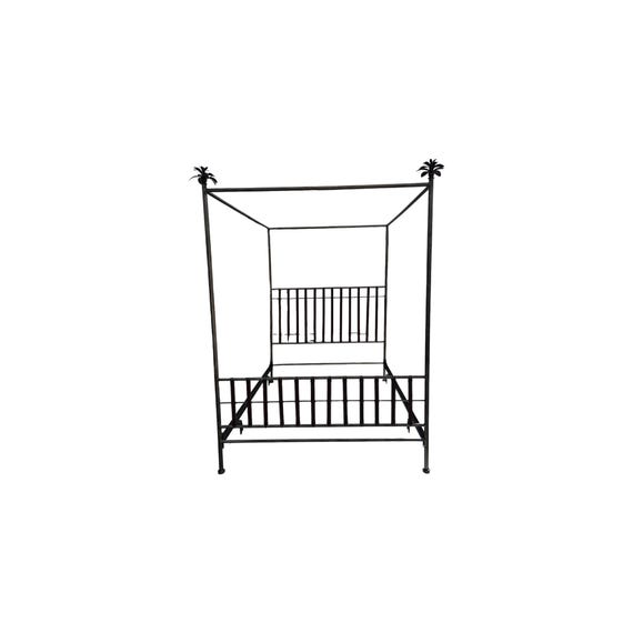 Vintage Regency Silver Leaf Palm Tree Queen Size Canopy Bed