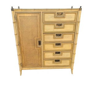 Hollywood Regency Chinoiserie Faux Bamboo Armoire Highboy  by Stanley