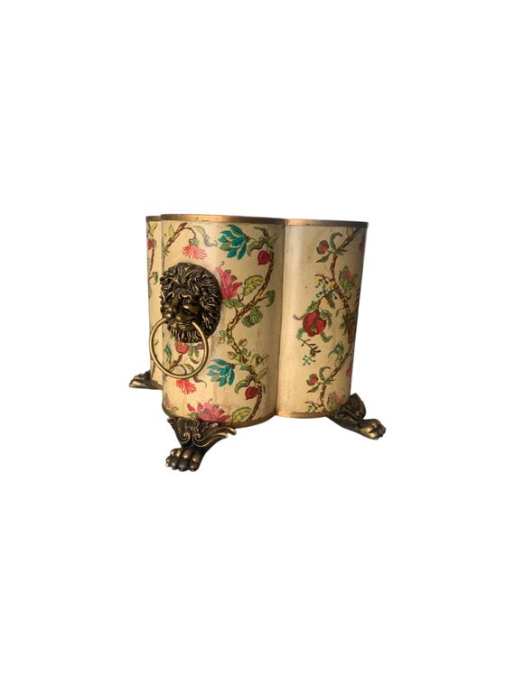 Vintage Mark Roberts Pedestal Metal Planter/Waste bin Floral Lion Head Handles