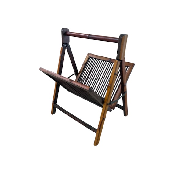 Early 20th Century Style Folding Burnt Bamboo Magazine Rack 21.5" H