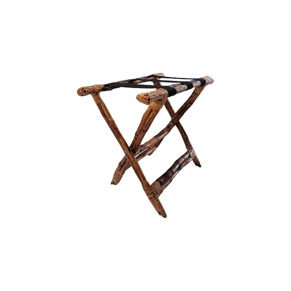Vintage Chinoiserie Folding Burnt Bamboo Luggage Rack