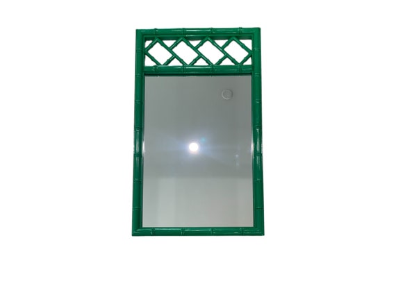Dixie Aloha Faux Bamboo Glossy Green Chinoiserie Chippendale Palm Beach  Wall mirror