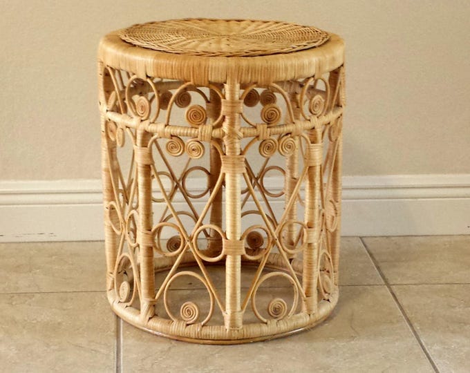 Peacock Wicker Drum Table Etsy