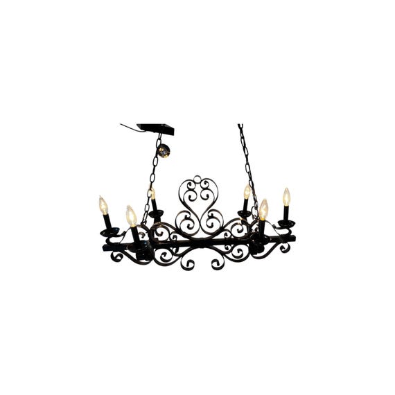 Victorian/Gothic Style Horizontal wrought iron black chandelier 6 lights