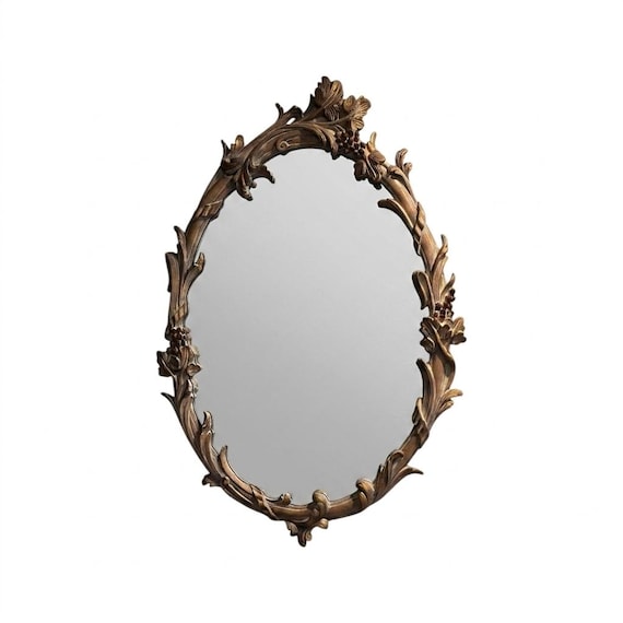 Art Deco Hollywood Regency Oval Ornate Gilt Wall Mirror