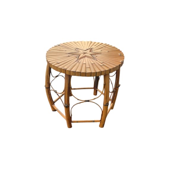 Late 20th Century Rattan and Bamboo Barrel Side Table With Inset Star Top