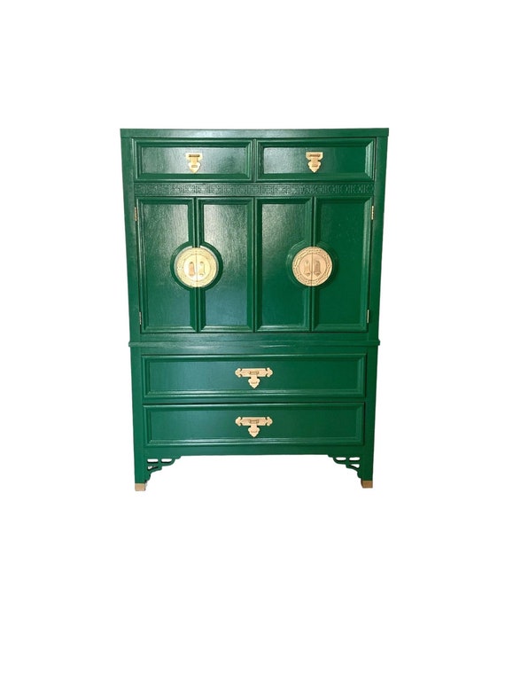 Dixie Shangri La  Fretwork Four Drawer Door Chest Armoire Green Vintage Shipping NOT  Included