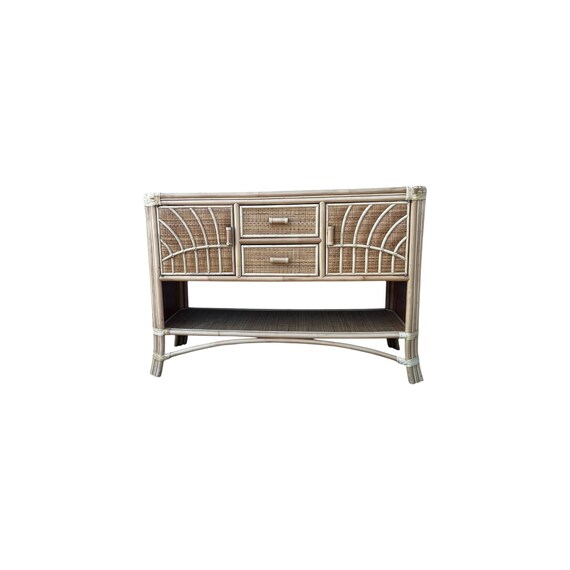 Rattan Sideboard bamboo and wicker buffet cabinet credenza boho coastal 49"