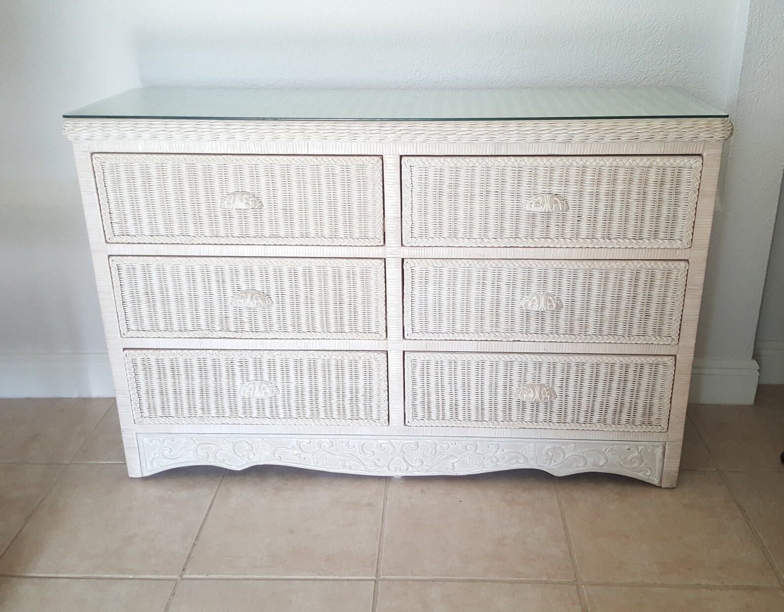 Pier One 6 Drawers Dresser Wicker Rattans Antique White Etsy