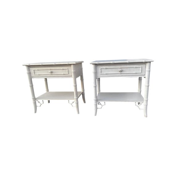 Pair of Thomasville Allegro Fretwork Faux Bamboo Nightstands 1 drawer