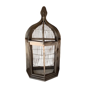Vintage Half Octagonal Wood And Wire Bird Cage 31&quot; H