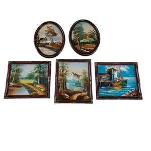 Vintage Scenics Unknown Artist Framed Genuine Oil on cardboard Paintings lot 5