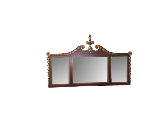Georgian Revival English Mahogany and Giltwood Over mantle Mirror