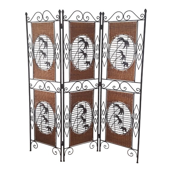 Wrought Iron  Woven Rattan Palms and Elephant Design Room Divider (Shipping Not Included)