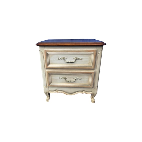 Dixie French Provincial 2-Drawer Nightstand, Distressed, Two-Tone Commode.