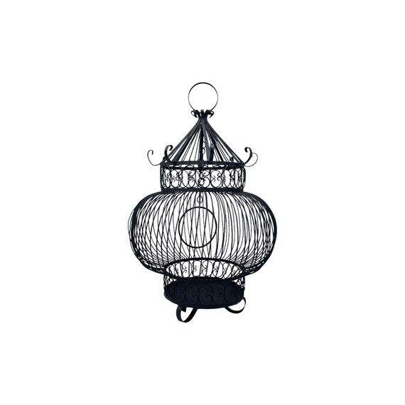 Antique Wrought Iron Birdcage Large Victorian Gothic Round Pagoda Scroll 35"