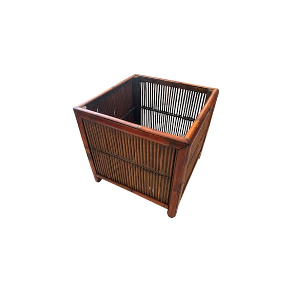 Vintage Burnt Bamboo Planter Basket 13" H