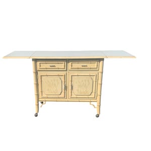 Vintage Dixie Aloha Faux Bamboo Pop-up Server bar cabinet