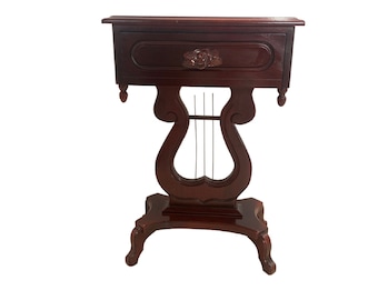 Antique harp table outlet with marble top