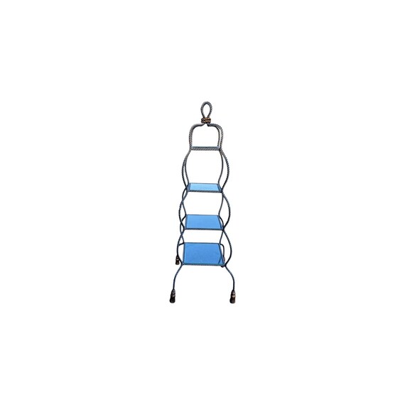 Regency Twisted Metal Rope 4 Tier Glass Shelf Etagere with tassels feet 65.5" H,