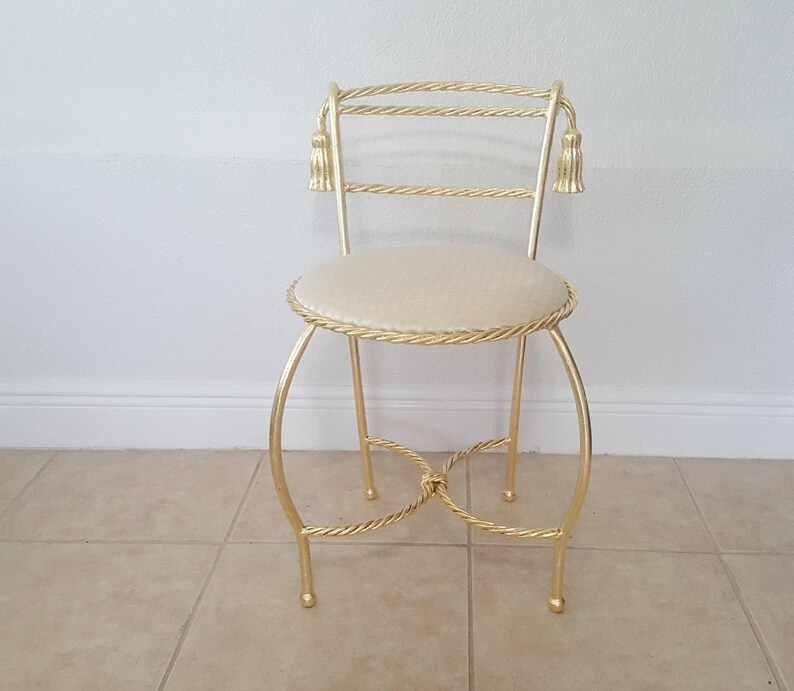 Hollywood Regency Gold Gilded Vanity Chair Stool Tassels Etsy