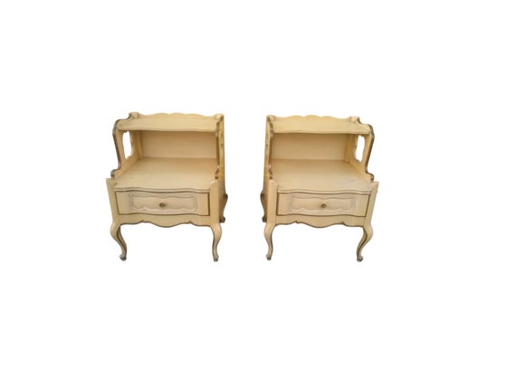 French Provincial Glam Nightstands Pair Set End Tables Two Tier with one drawer
