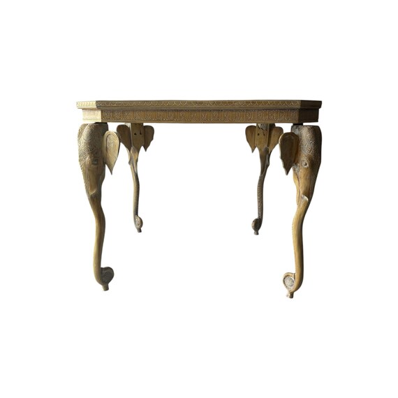 Carved Elephant Heads and Trunks Game Side Table