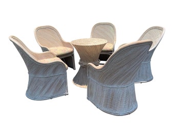 Sculptural Split Reed Dining Set Chairs Rattan Barrel Crespi Style