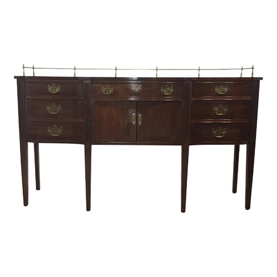 Thomasville Buffet Table Mahogany Brass Rail 7 Drawers Etsy