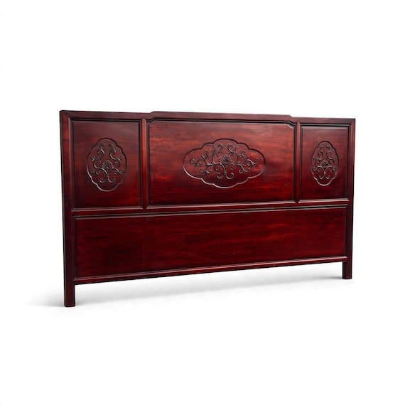 Vintage Oriental King Size Wooden Headboard Rosewood